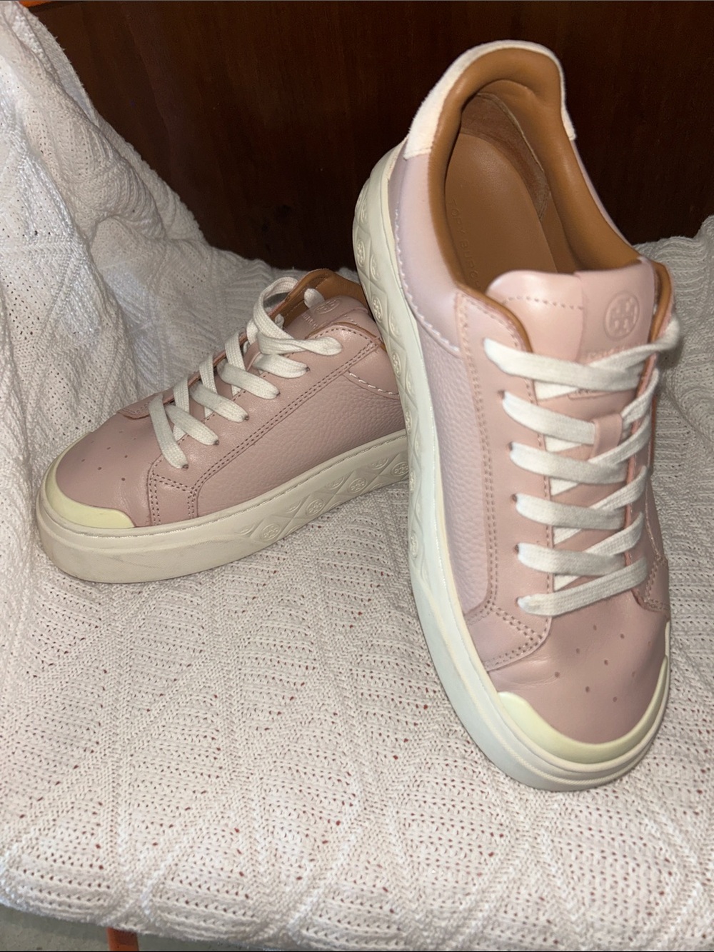 Tory Burch Blush Leather Platform Sneakers